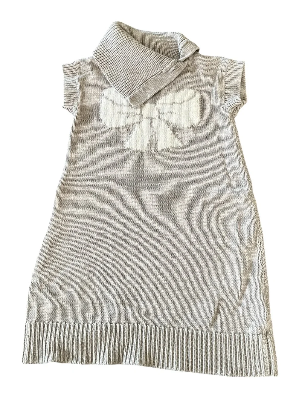 Old Navy Girls Gray White Knit Sweater Dress Bow Size 5T